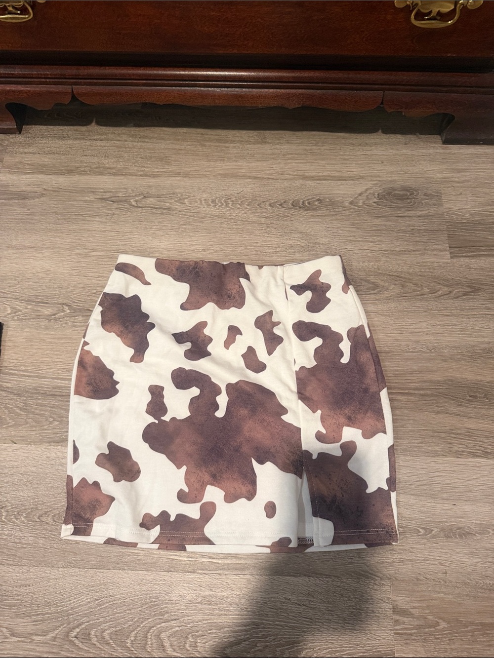 Windsor White and Brown Cow Print Mini Skirt